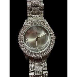 Charles Raymond Iced Out Bling Quartz Wristwatch Silver Tone Rhinestone Watch